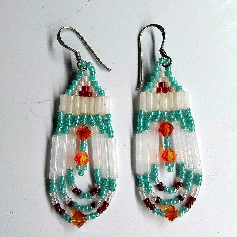JRW Handmade Turquoise Swarovski Beaded Earrings - Picture 1 of 6